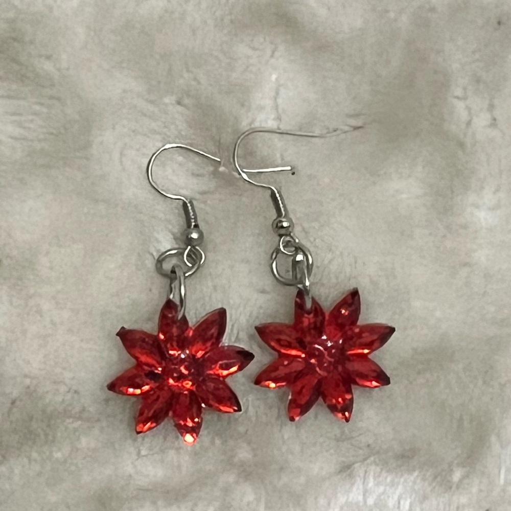 Red Christmas Poinsettia Earrings 🎄✨🎁